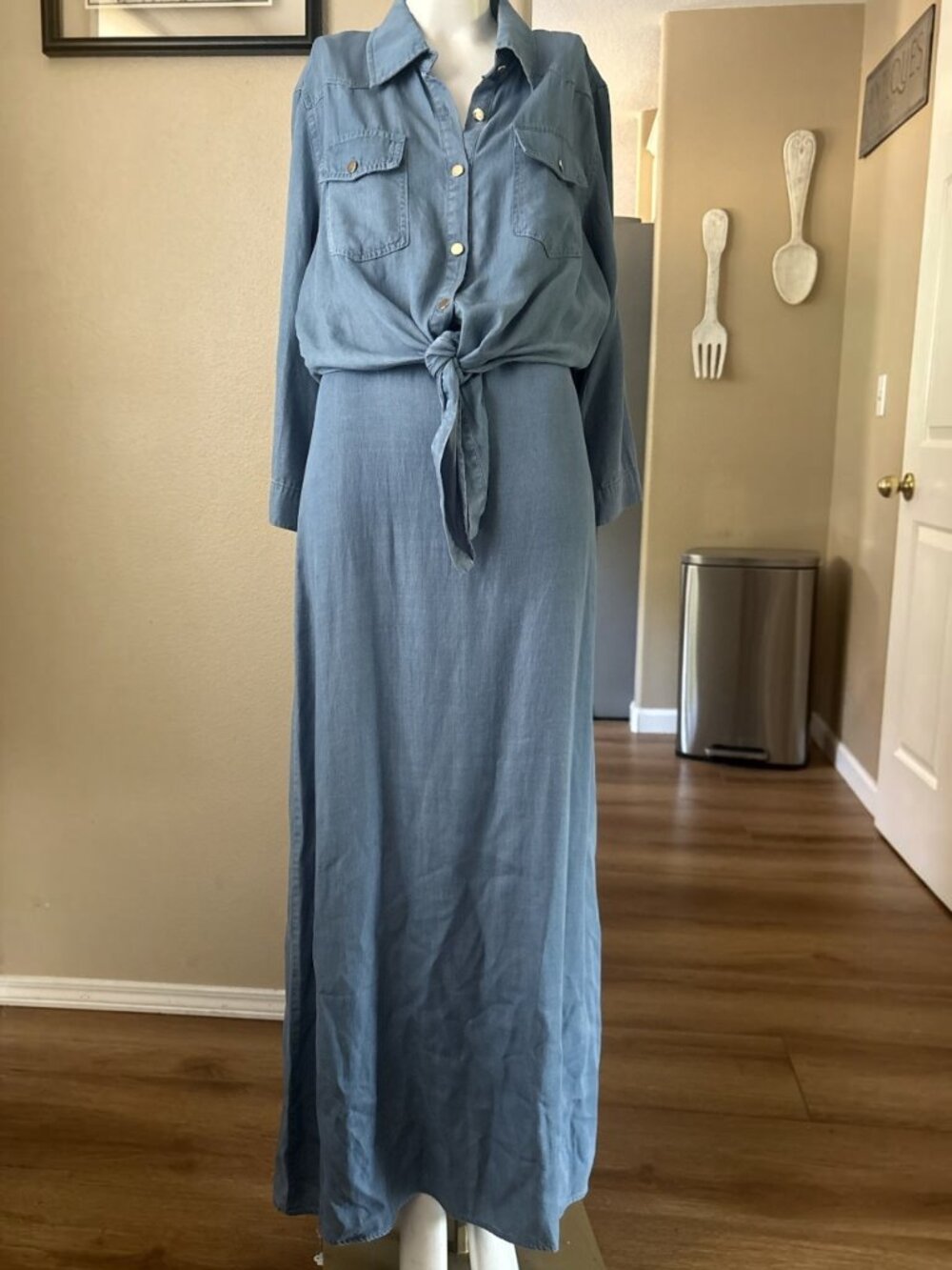 Aleeza Paris Joliet Blue Denim Maxi Dress Set Size Medium NWT Tencel 2-Piece